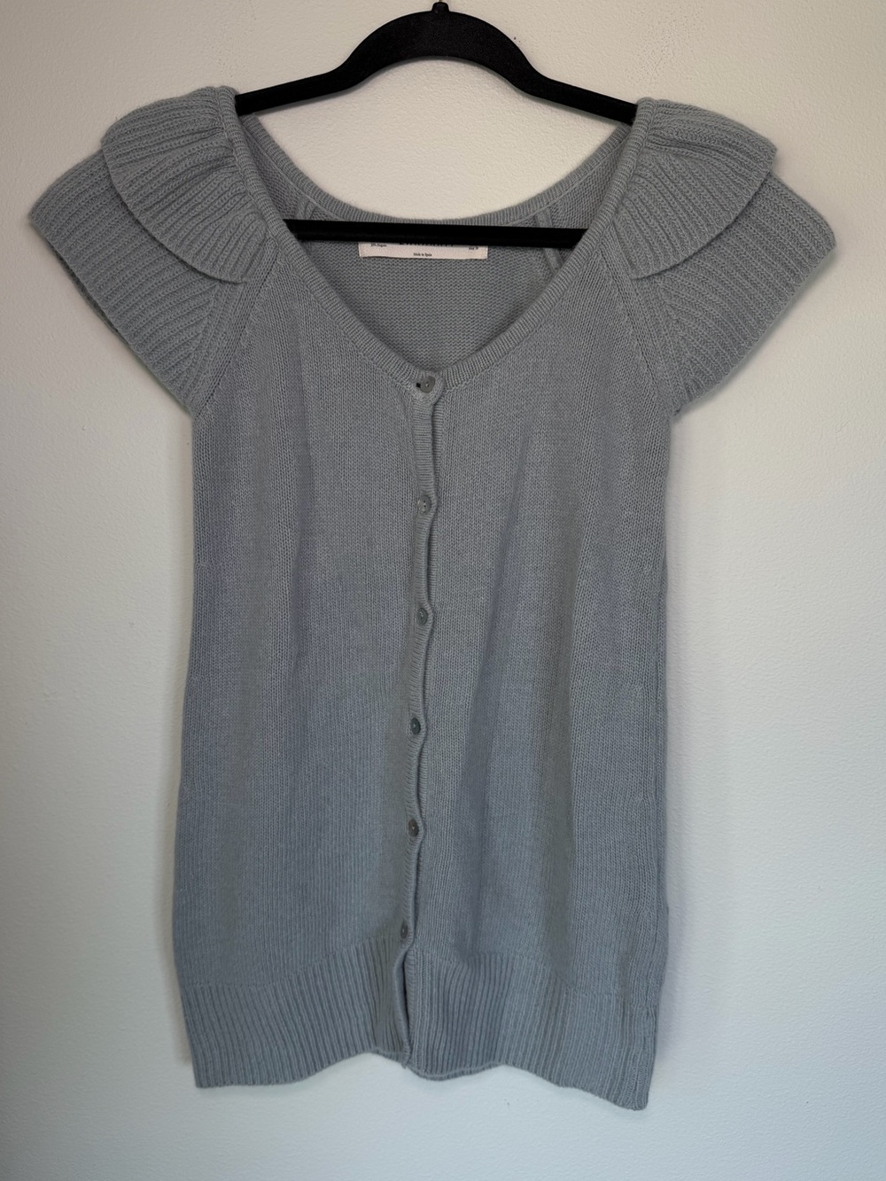 Zara Knit Wool Angora Short Sleeve Button Up Cardigan Sweater Top Classic